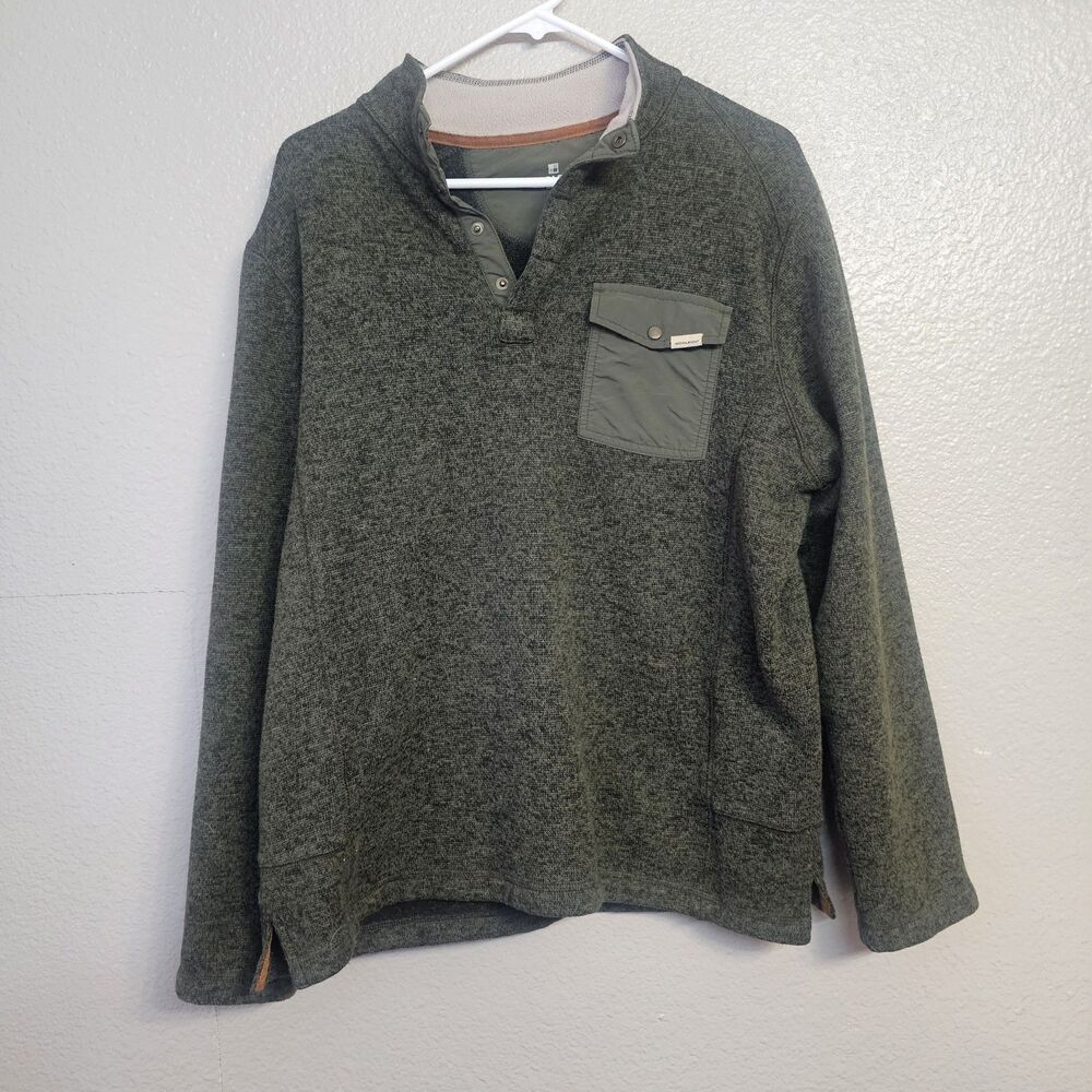 Woolrich Sweater Men Large Green Quarter Snap Outdoor Pullover Pocket Hiking O83